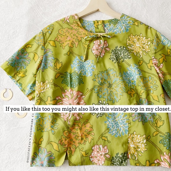 Vintage Floral Print Crepe Button Down Blouse - Picture 9 of 10